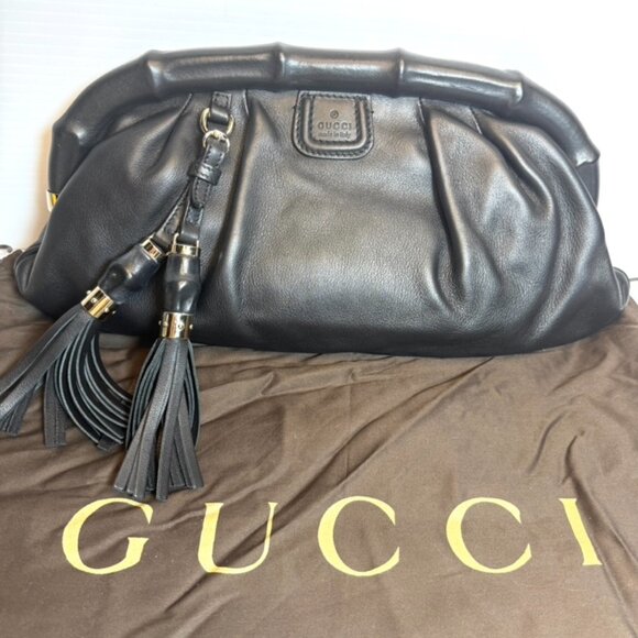 Gucci Bamboo Frame Top Tassel Clutch Black With Dust Bag - Picture 2 of 15